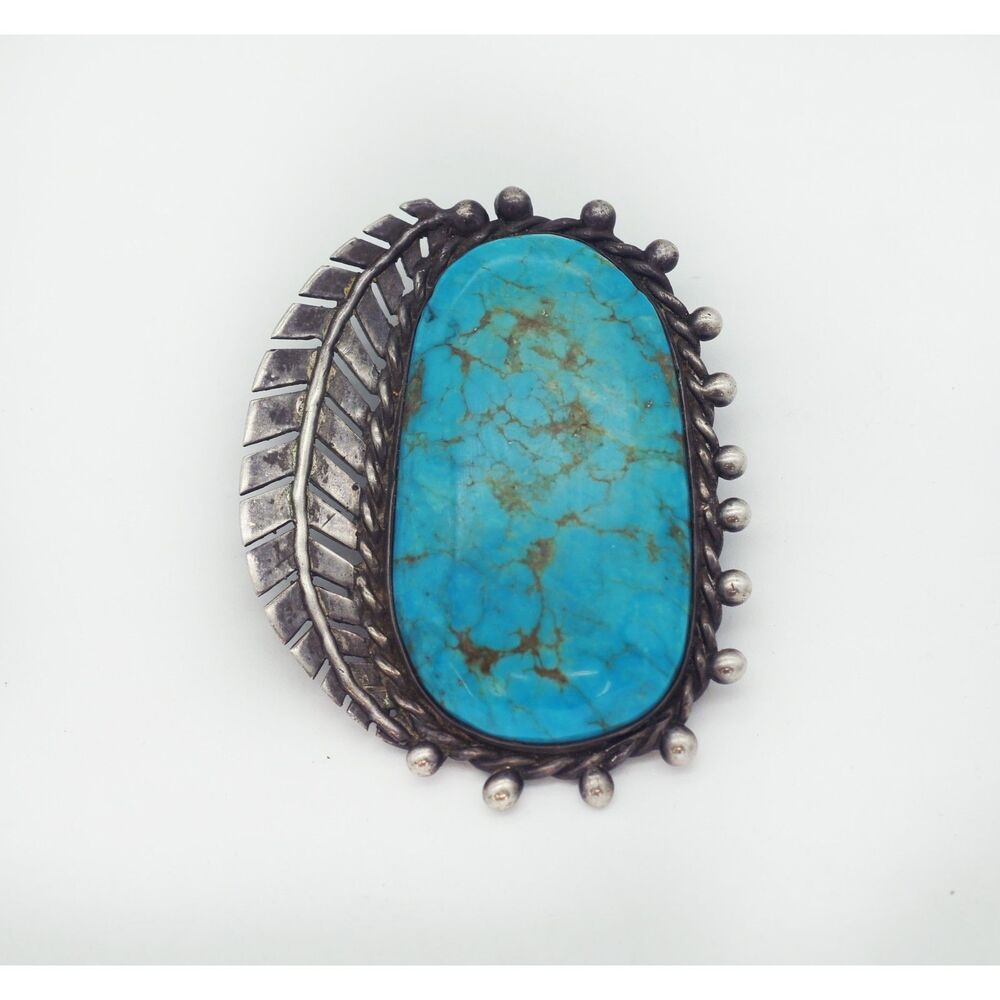 Native American Silver Turquoise Large Hand Made Pendant